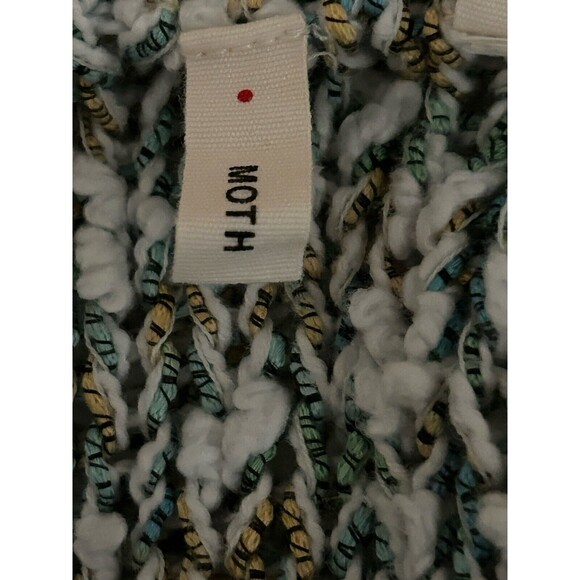 MOTH BY ANTHROPOLOGIE Nubby Knit Open-Front Hooded Cardigan Sweater Teal White M - Picture 6 of 8